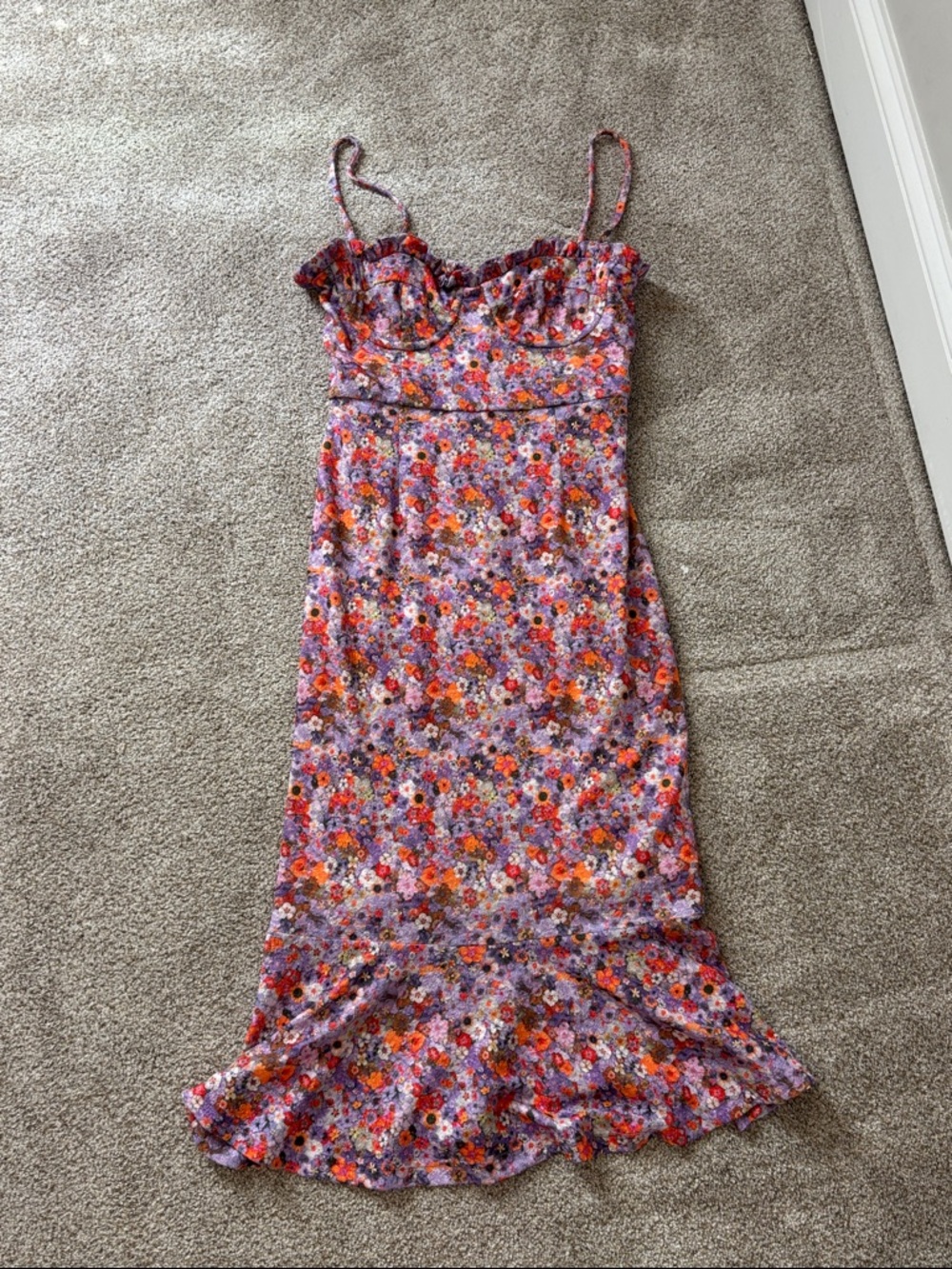 Floral Spaghetti Strap Maxi Dress in Purple & Orange